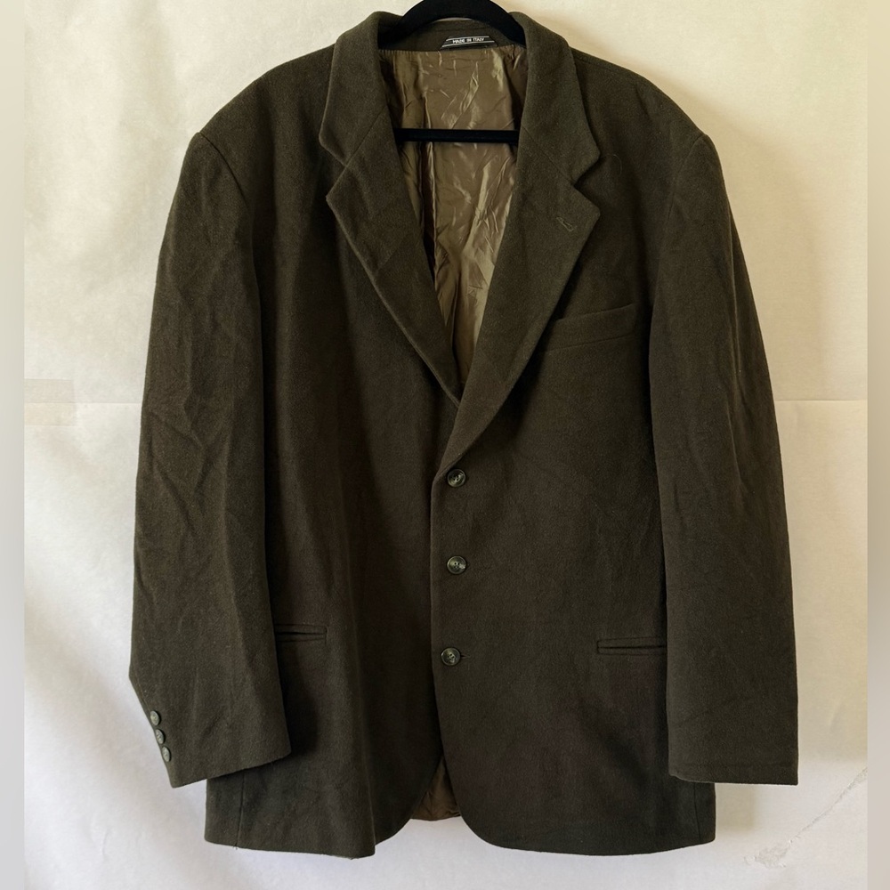 Domani Uomo Wool Cashmere Blazer Size XL Sport Coat Olive Green Italy Academia